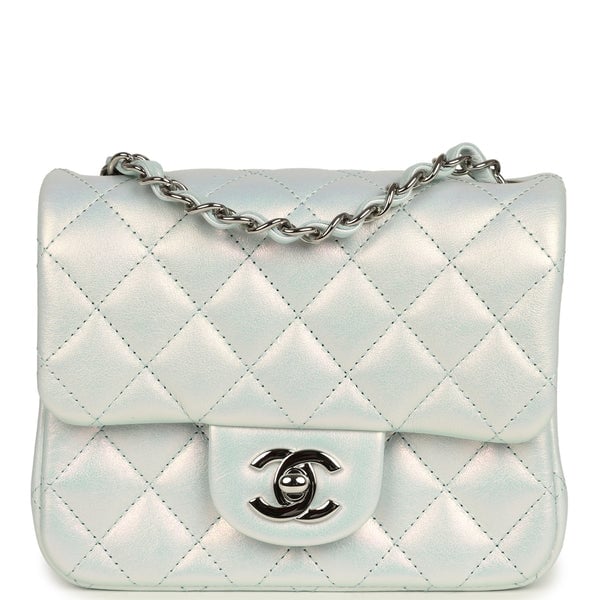 Chanel Mini Classic Square Flap Bag Light Blue Iridescent Calfskin Silver Hardware