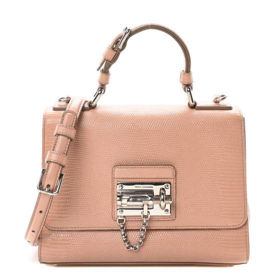 Dolce & Gabbana Lizard Calfskin Embossed Small Monica Top Handle Bag Pink