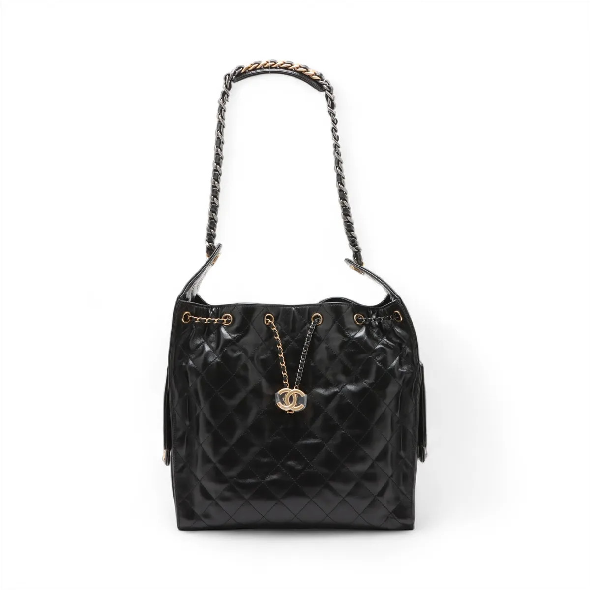 Chanel Chanel 25 Medium shiny calfskin Chain Shoulder Bag Black Gold x gunmetall