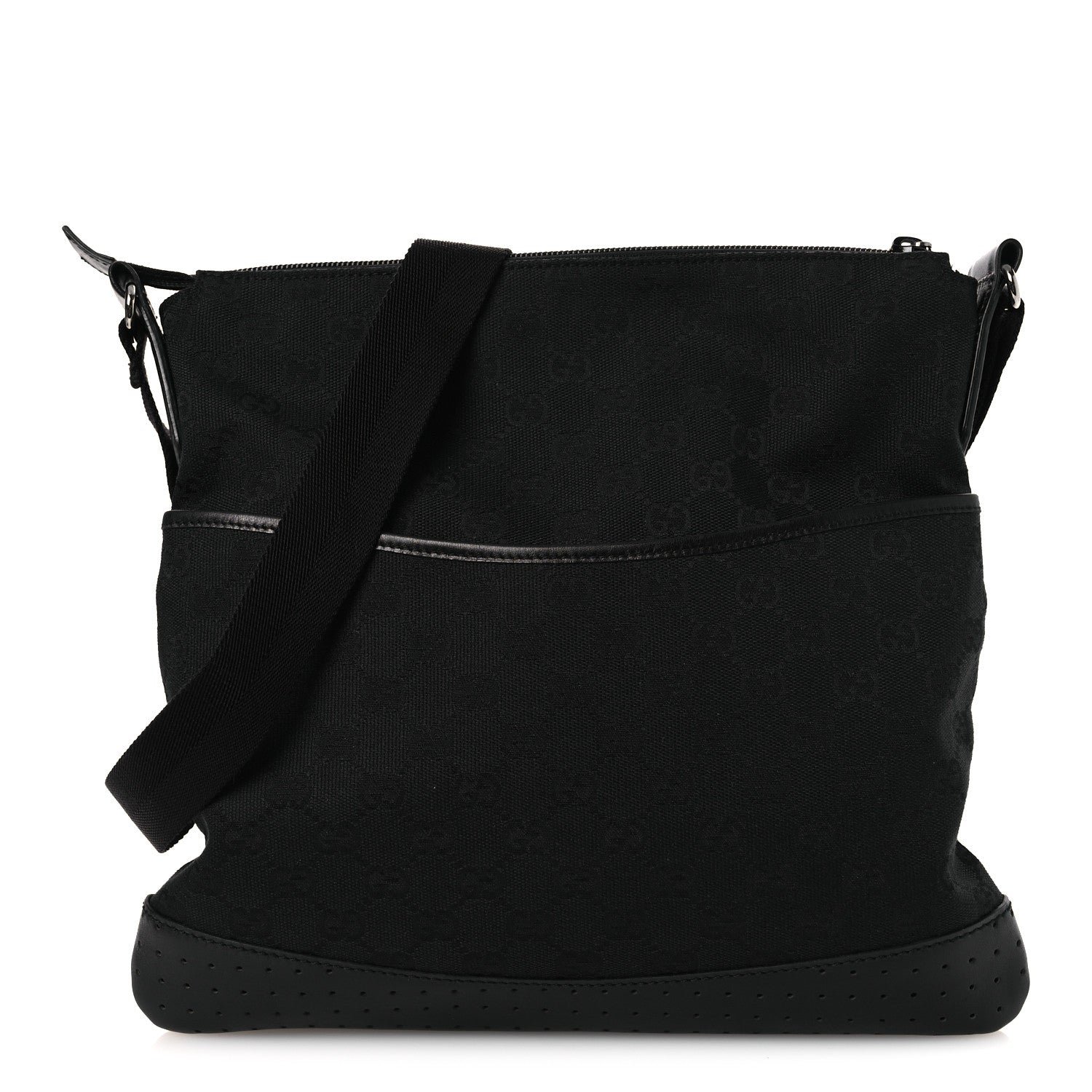 Gucci Monogram Calfskin Perforated Medium Flat Messenger Bag Black