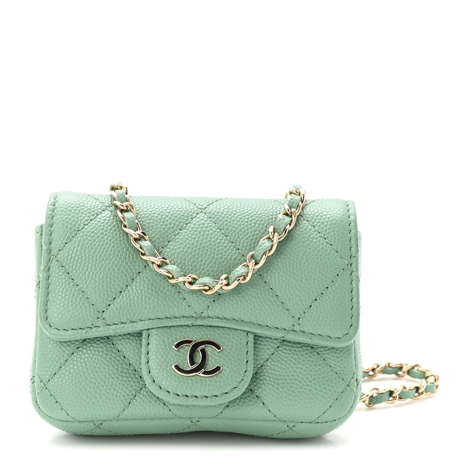 Chanel Caviar Quilted Mini Chain Belt Bag Light Green