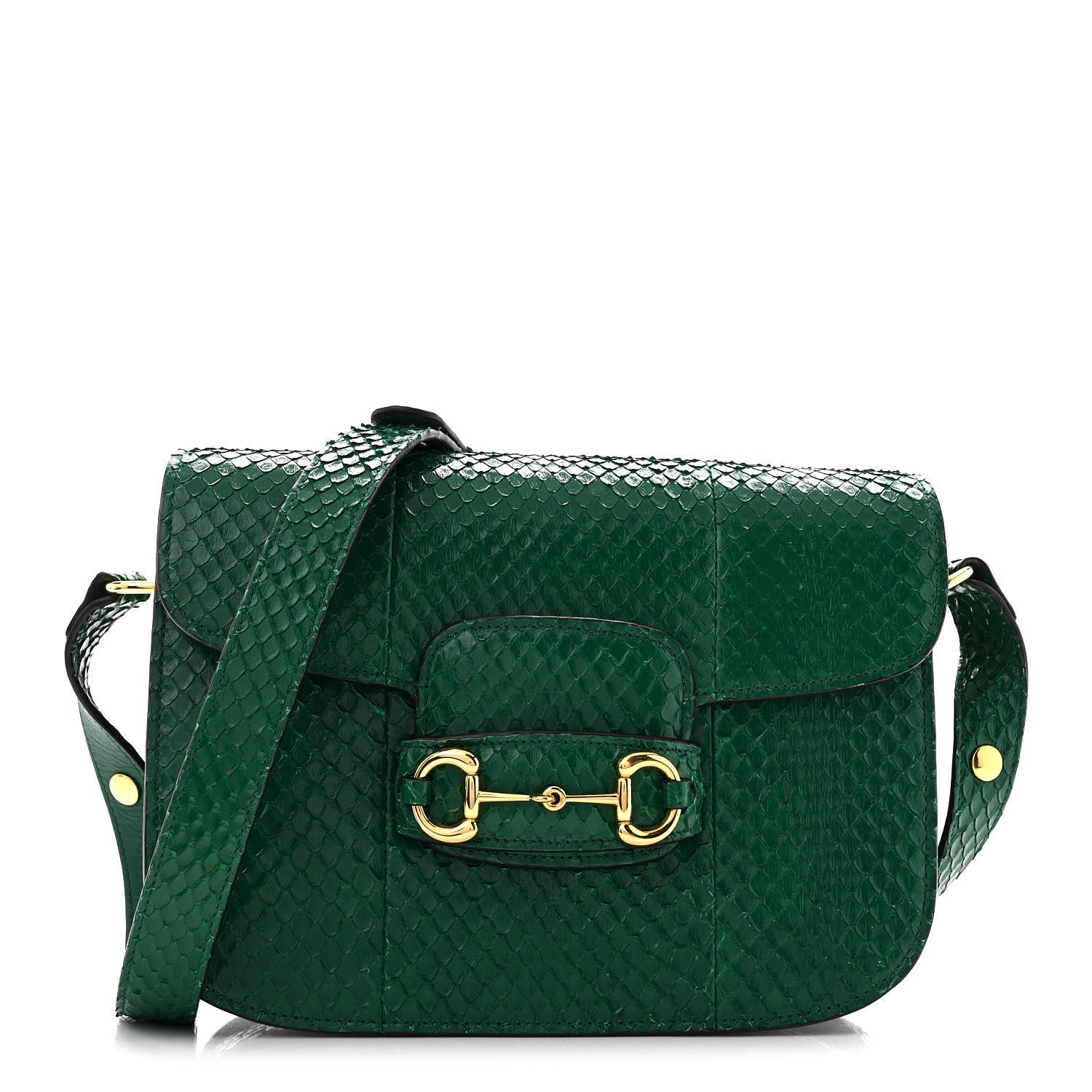 Gucci Snakeskin Horsebit 1955 Shoulder Bag Green