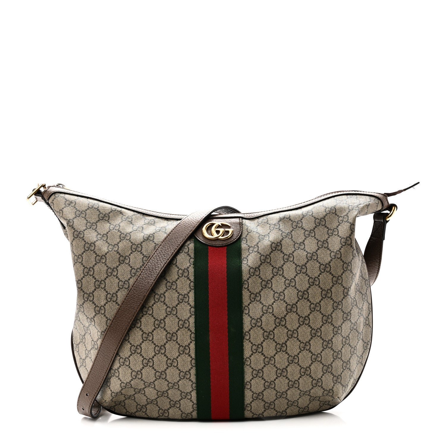 Gucci GG Supreme Monogram Web Ophidia Half Moon Hobo Brown
