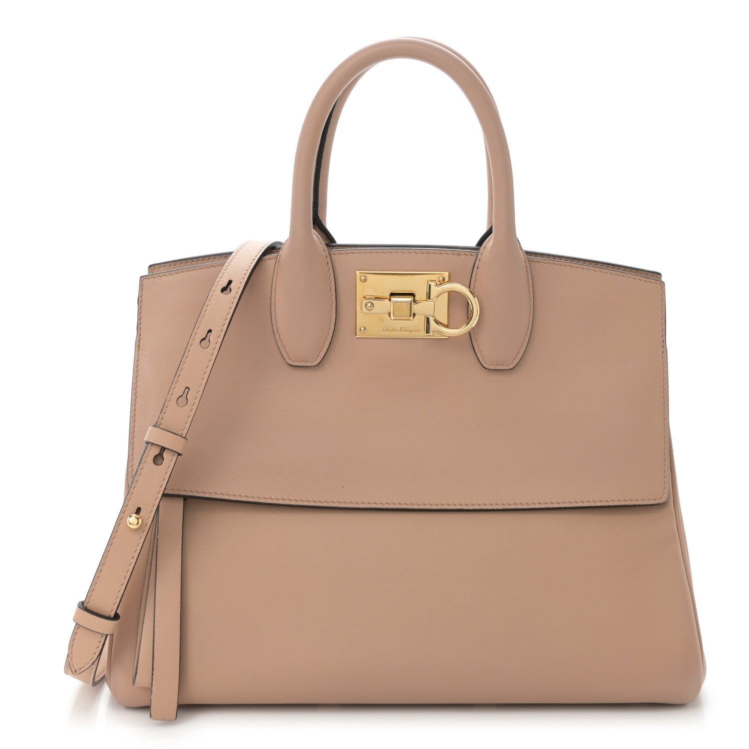 Salvatore Ferragamo Calfskin Medium Studio Bag Almond