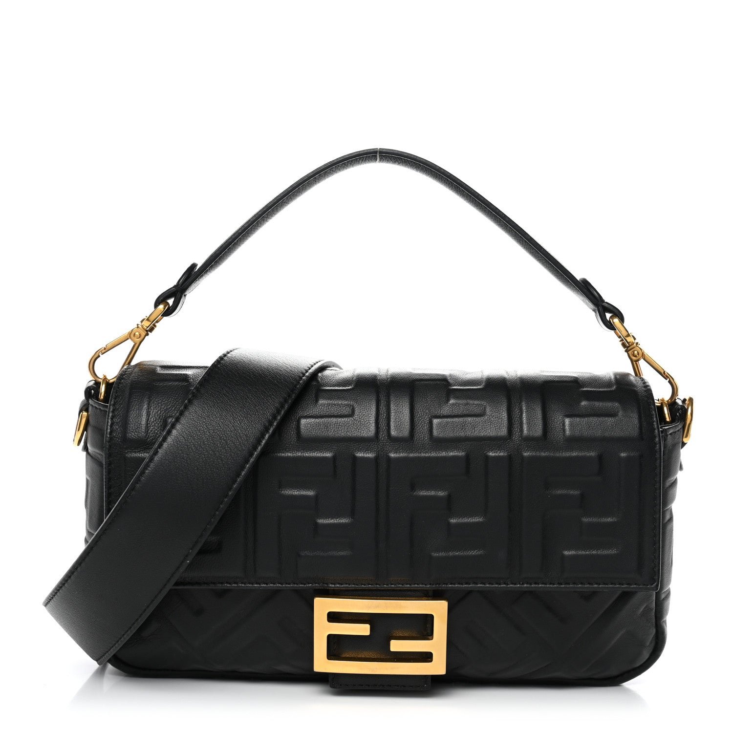Fendi Nappa FF 1974 Embossed Baguette Black