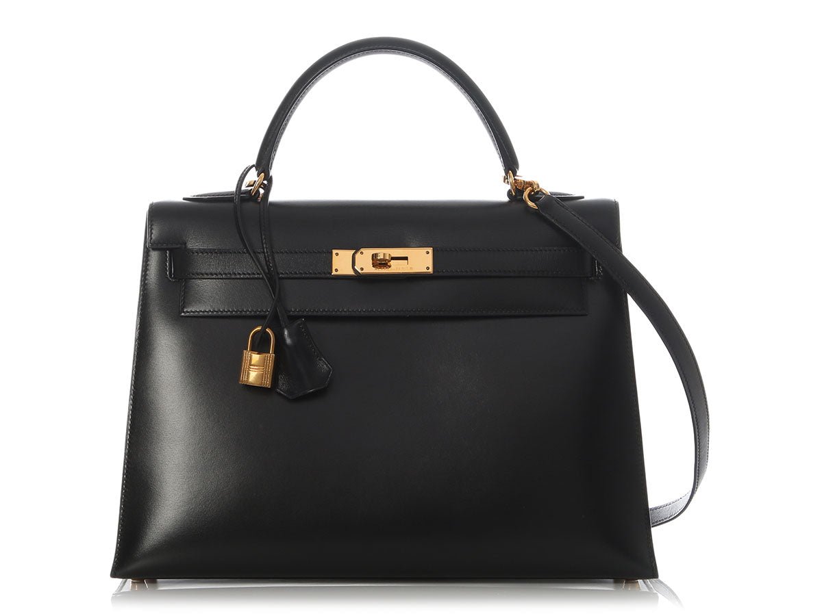 Hermes Hermès Vintage Black Box Calfskin Kelly 32