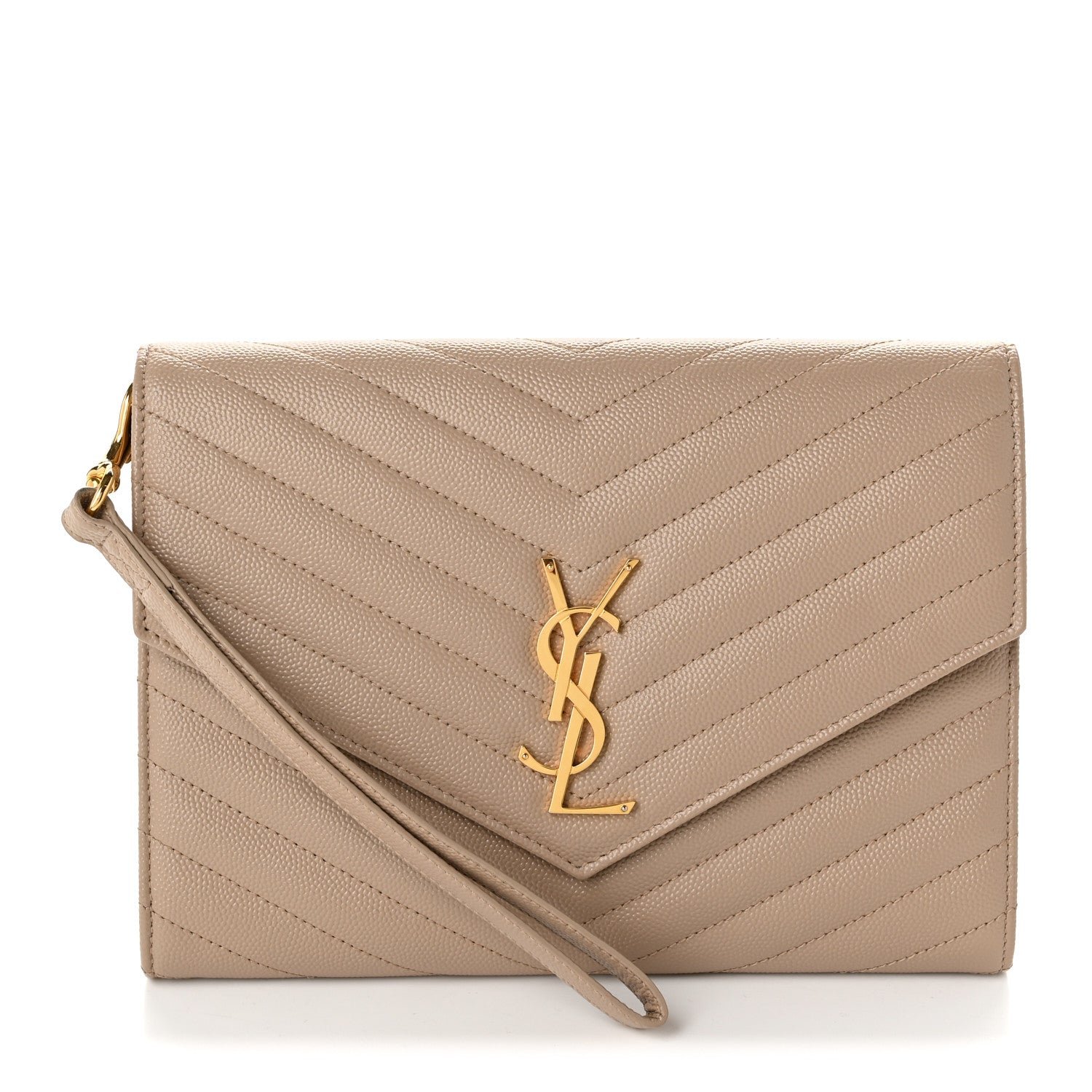 Grain De Poudre Matelasse Chevron Monogram Envelope Clutch Dark Beige