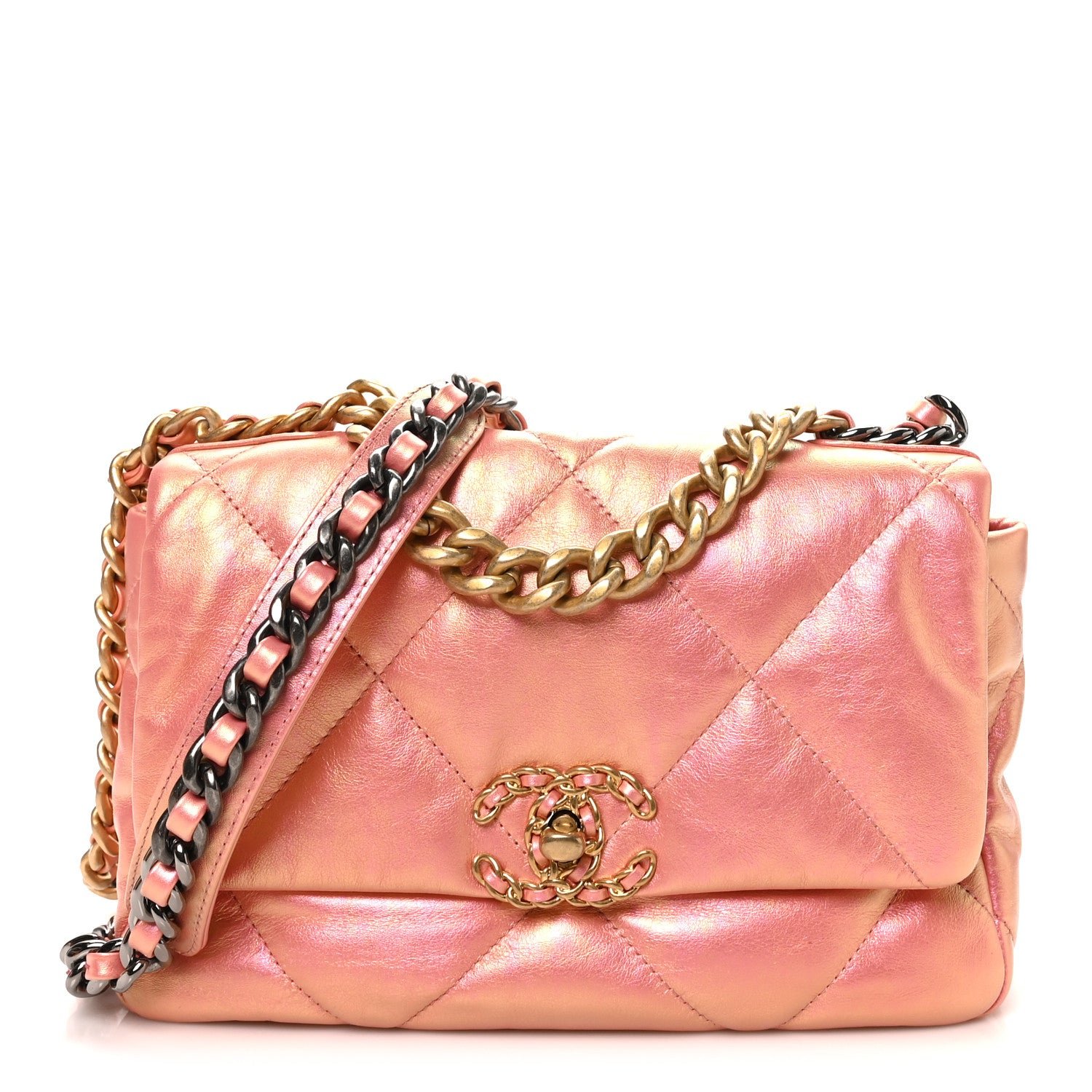 Chanel Iridescent Calfskin Quilted Medium Chanel 19 Flap Pink