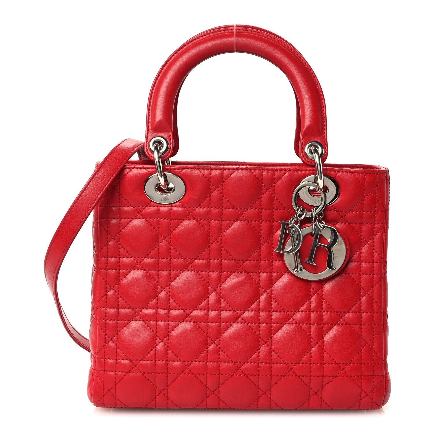 Christian Dior Lambskin Cannage Medium Lady Dior Red