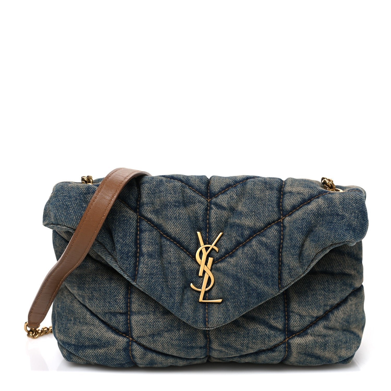 Saint Laurent Saint Laurent Denim Quilted Toy Loulou Puffer Monogram Chain Satchel Blue Cinnamon