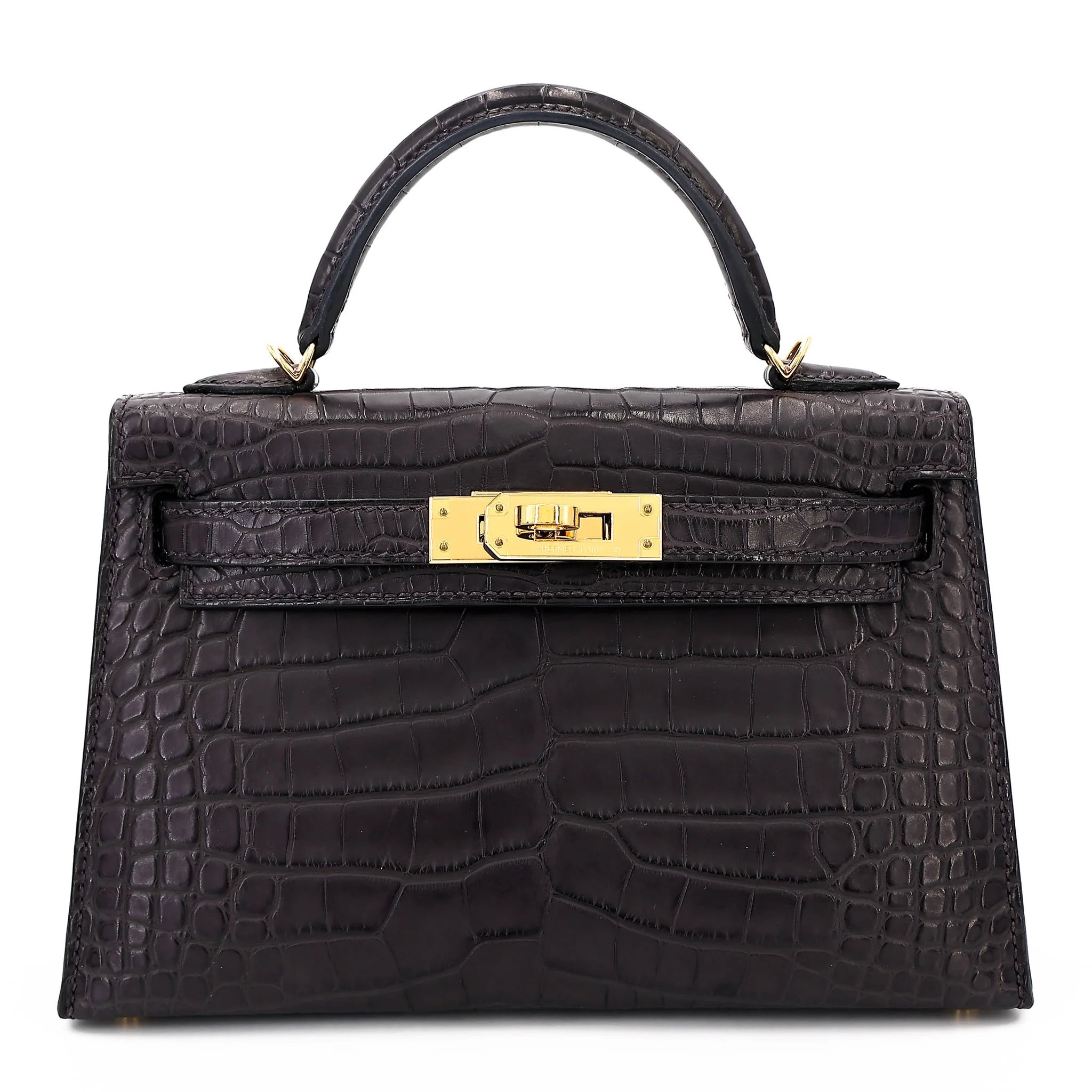 Very Good ( Rank A) HERMÈS Mini Kelly II Prunoir (3W) Matte Alligator Gold hardware Z (2021)