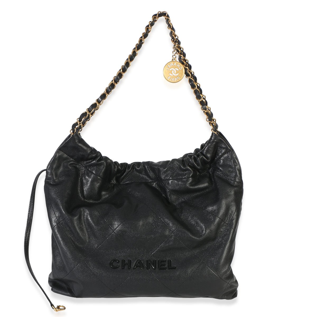 So Black Quilted Caviar Chanel 22 Hobo Handbag