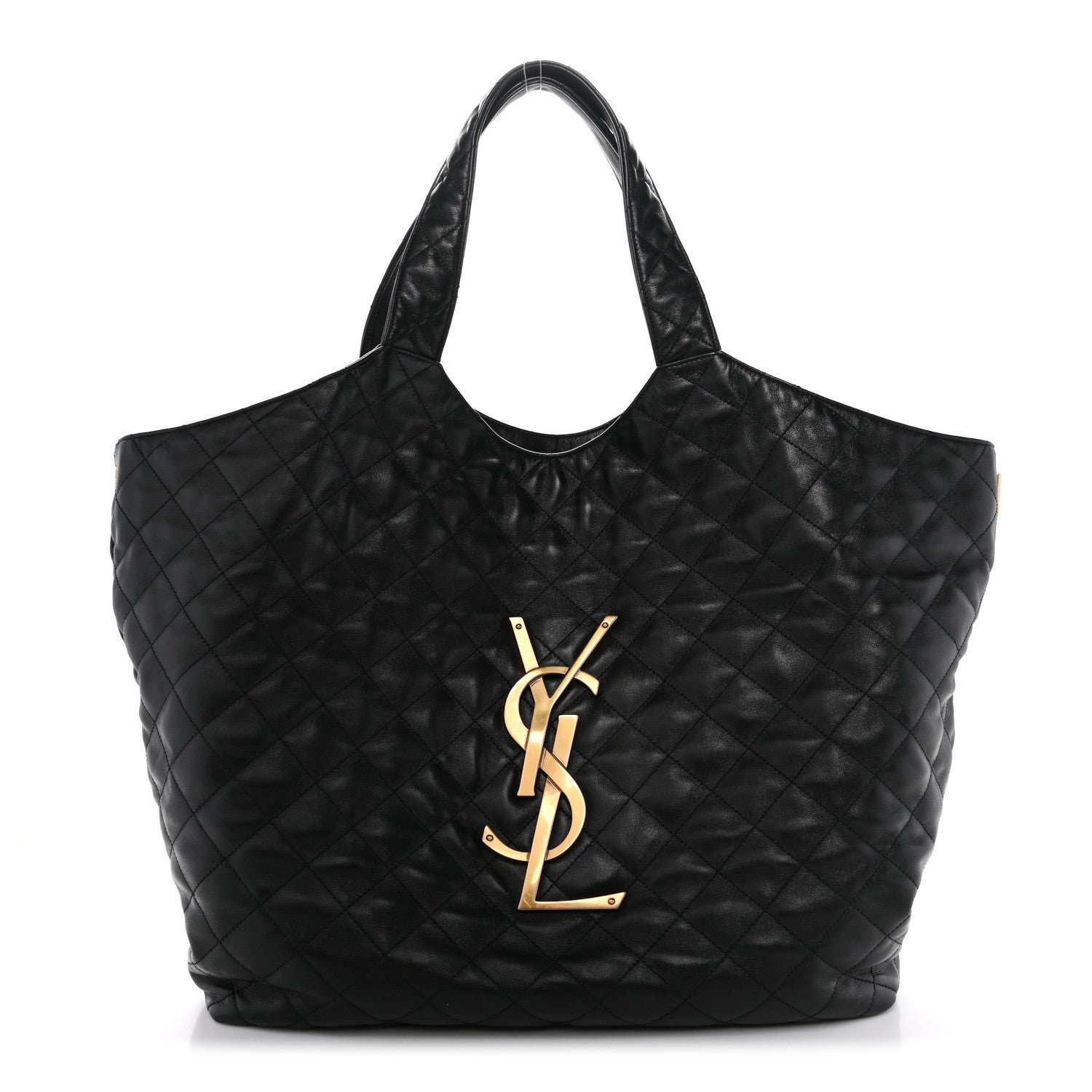 Saint Laurent Lambskin Quilted Maxi Icare Shopping Tote Black