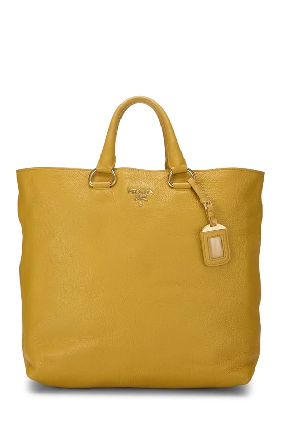 Yellow Vitello Daino Leather Shopping Tote Large