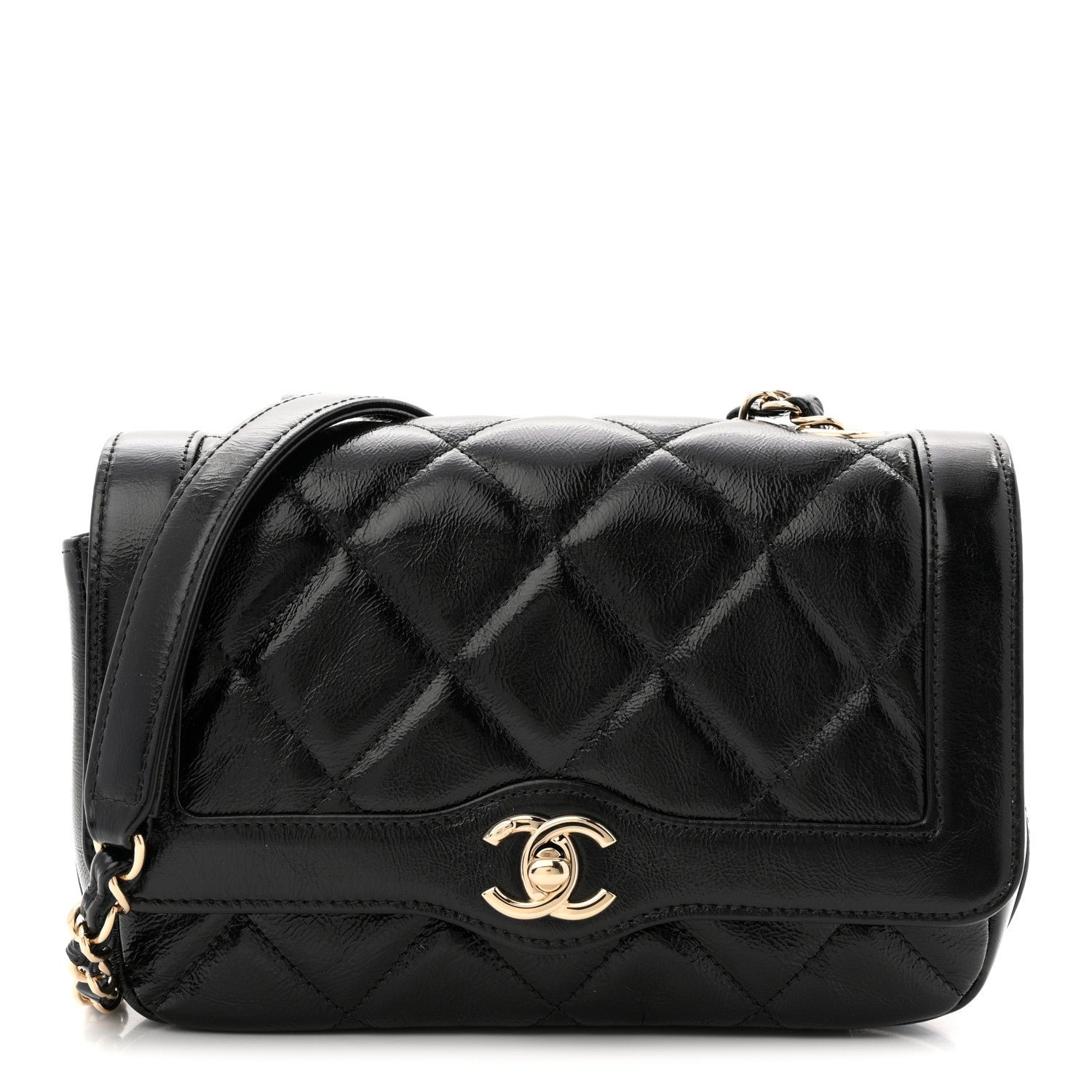 Chanel Crumpled Glazed Lambskin Quilted Mini Flap Black
