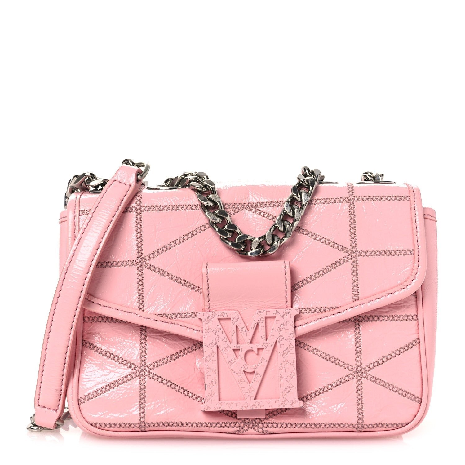 MCM MCM Crash Calf Quilted Mini Travia Shoulder Bag Pink