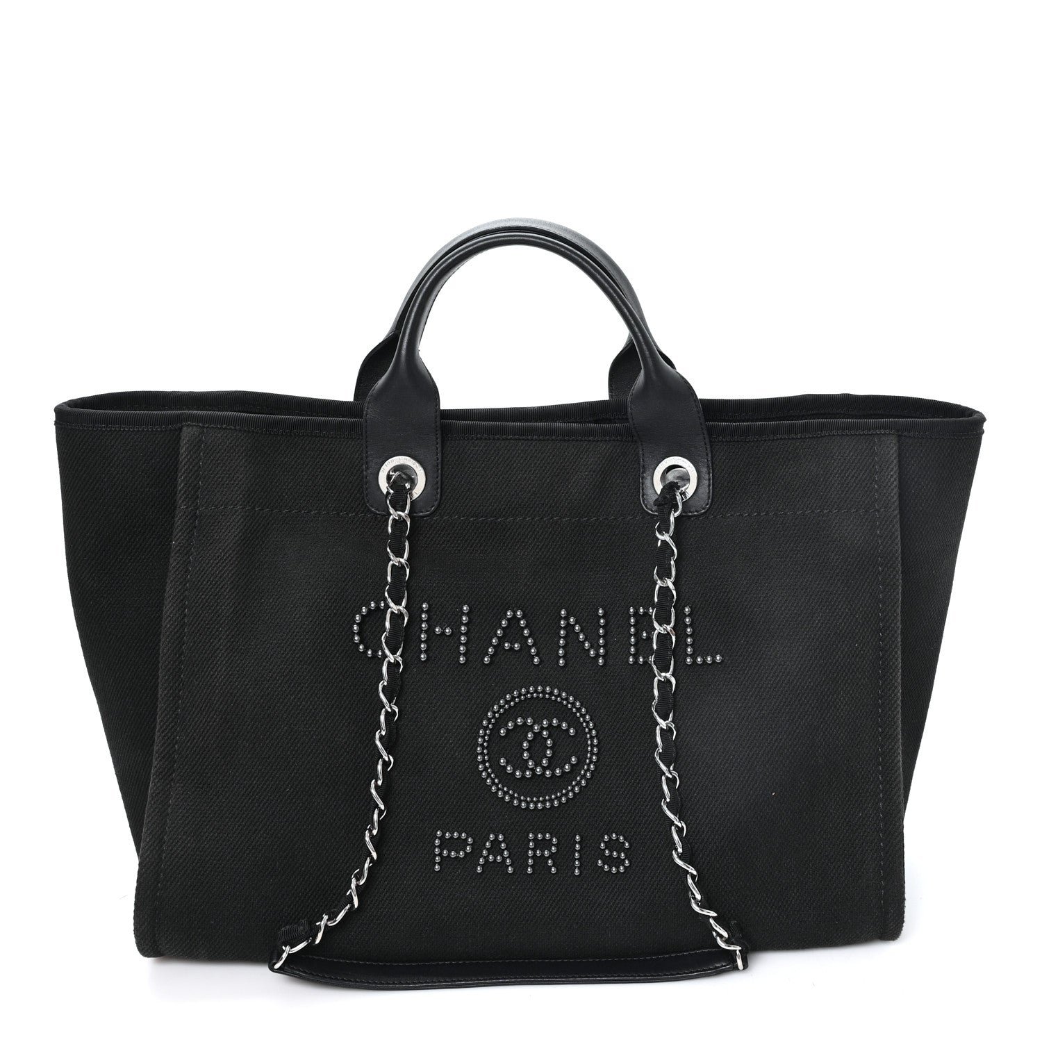 Chanel Canvas Pearl Medium Deauville Tote Black