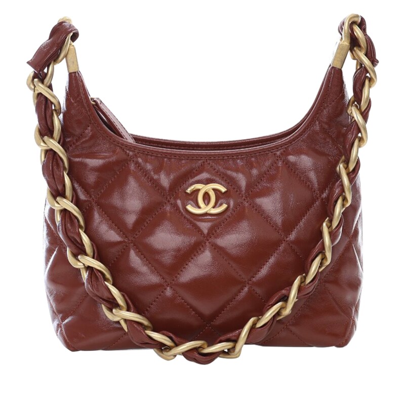Chanel Brown Crumpled Lambskin Small Funky Town Hobo Bag Aged Gold Hardware, 2024