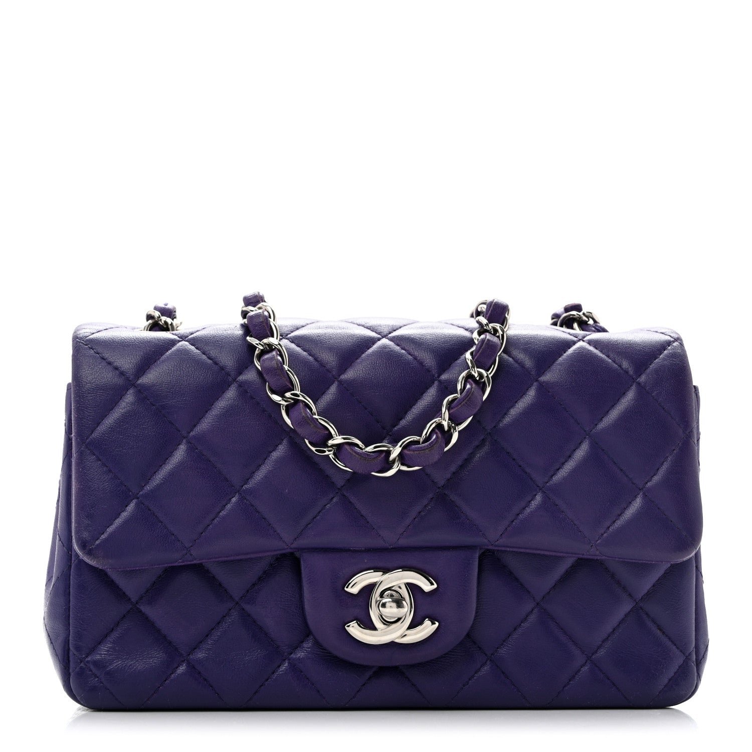 Chanel Lambskin Quilted Mini Rectangular Flap Purple