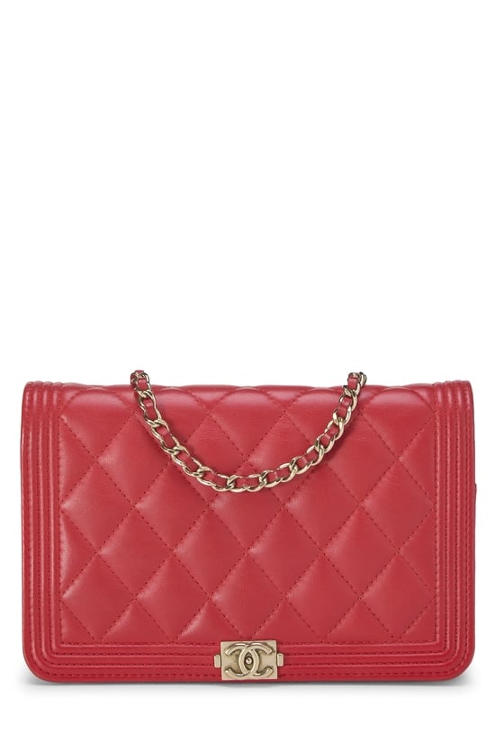 Red Quilted Lambskin Boy Wallet on Chain (WOC)