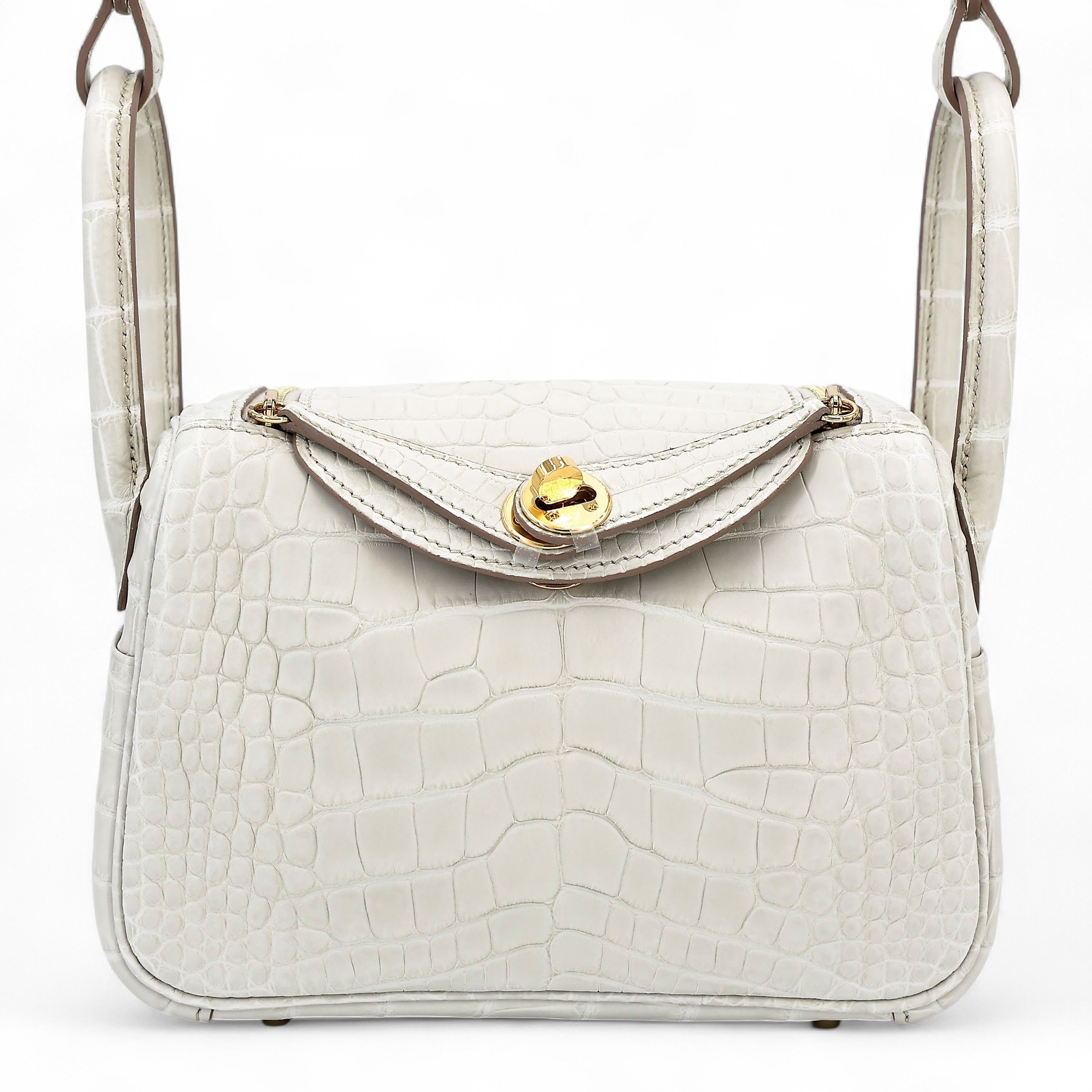 Hermes Brand New ( Rank N ) HERMÈS Mini Lindy II Beton (8L) Matte Alligator Gold hardware K (2025)
