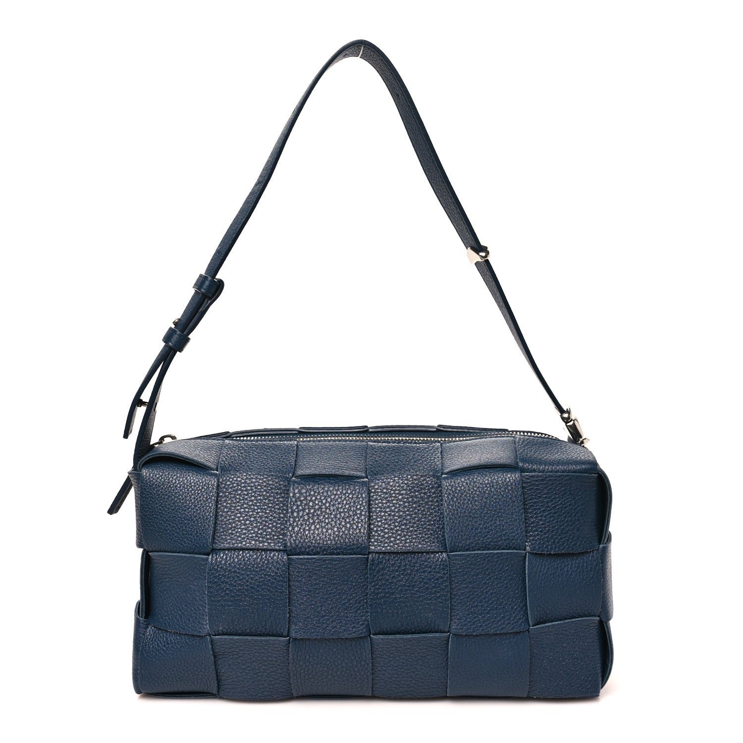 Bottega Veneta Grained Calfskin Maxi Intrecciato Brick Cassette Bag Deep Blue