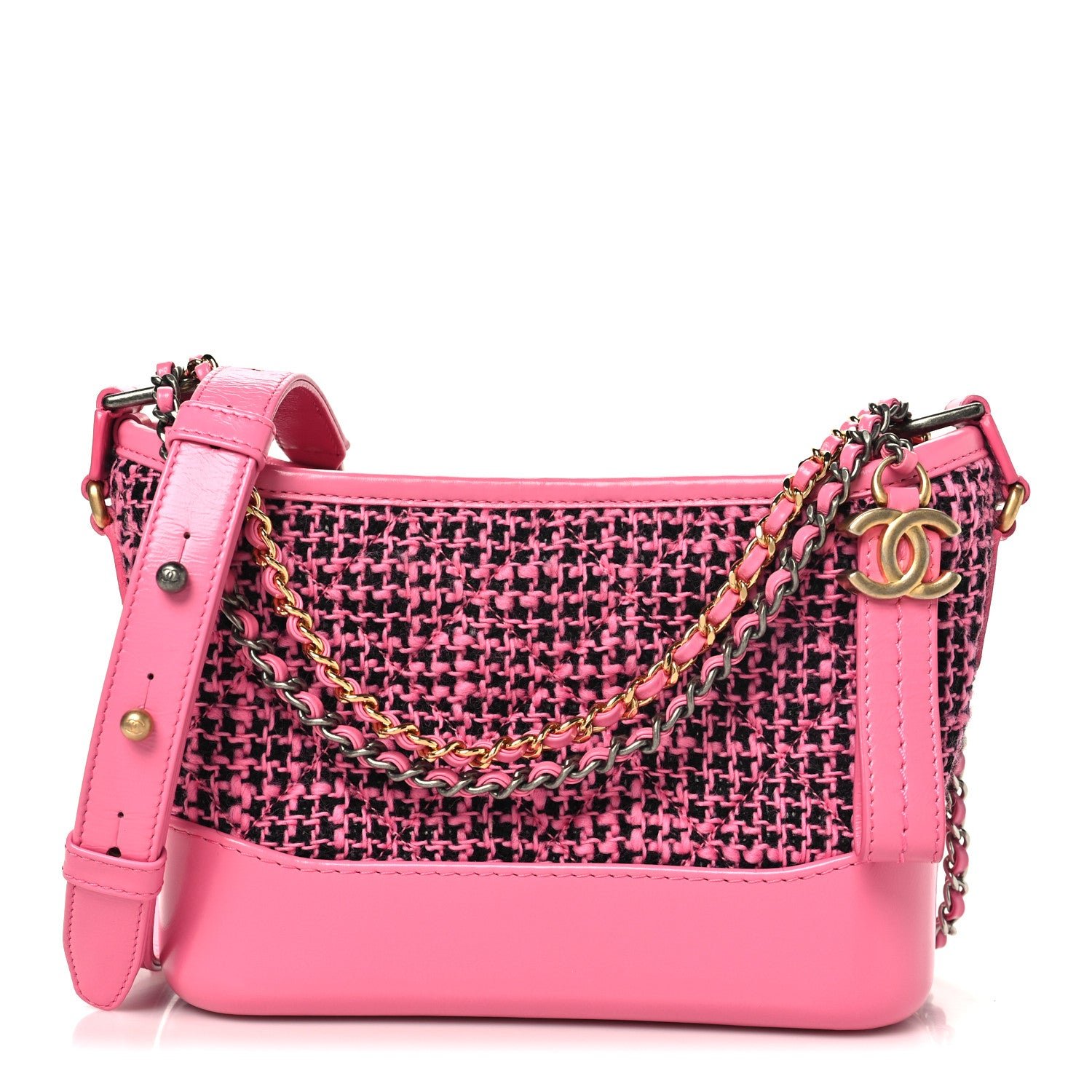 Chanel Tweed Calfskin Small Gabrielle Hobo Pink