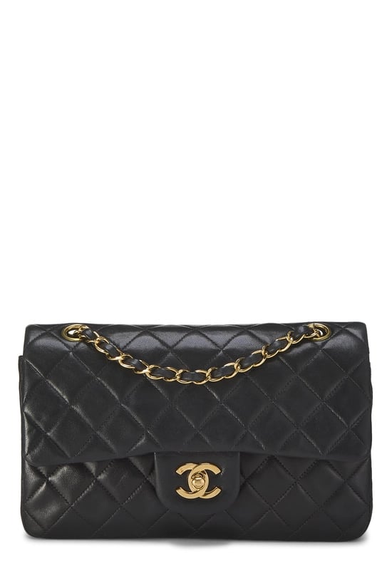 Black Quilted Lambskin Classic Double Flap Small