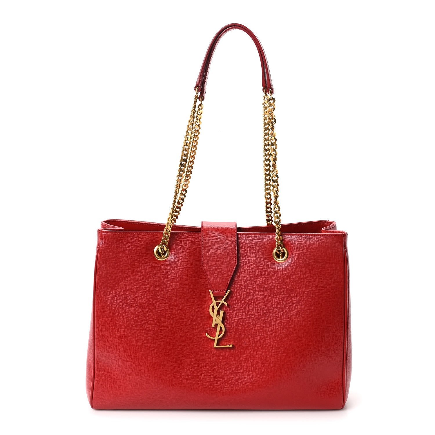 Saint Laurent Grain De Poudre Classic Monogram Shopping Bag Red