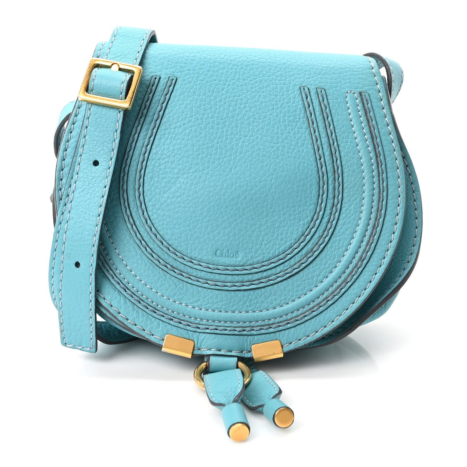 Chloe Calfskin Mini Marcie Round Crossbody Bag Faded Blue