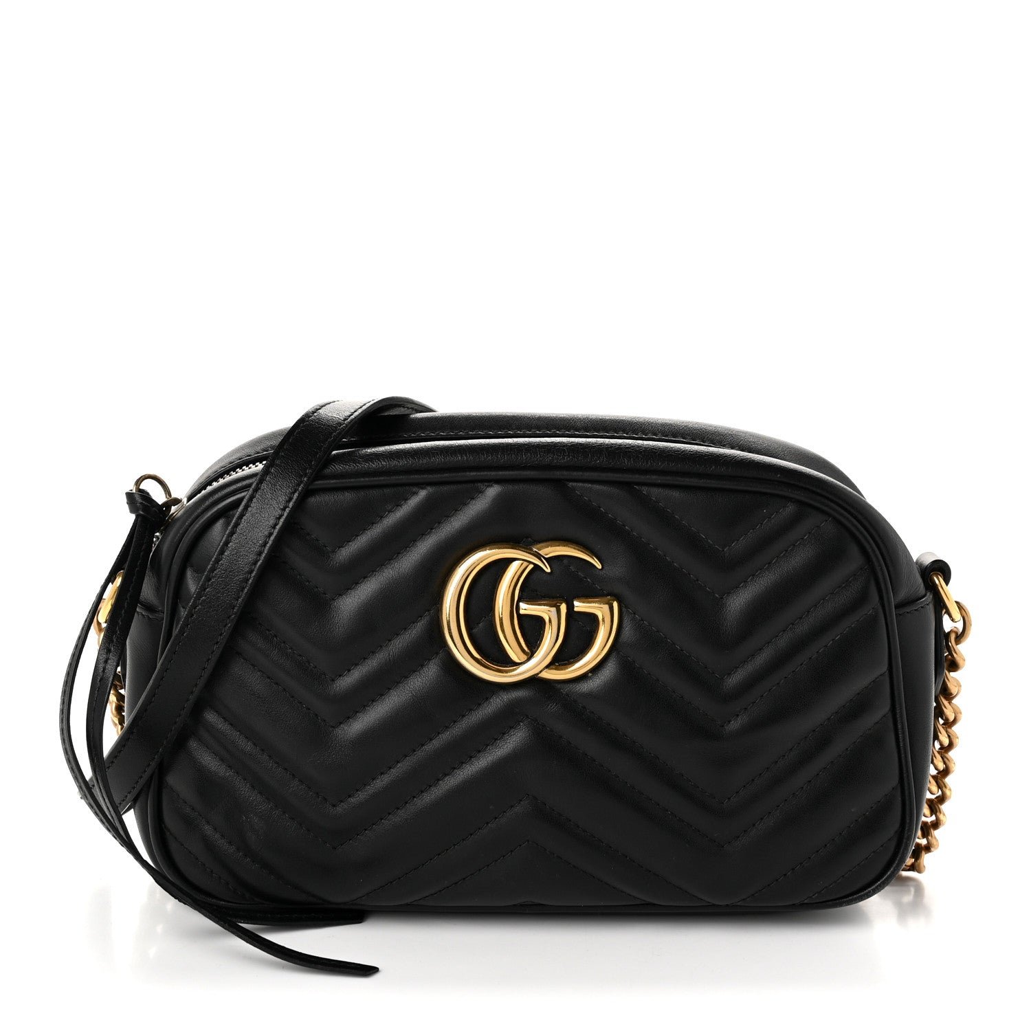 Gucci Calfskin Matelasse Small GG Marmont Chain Shoulder Bag Black