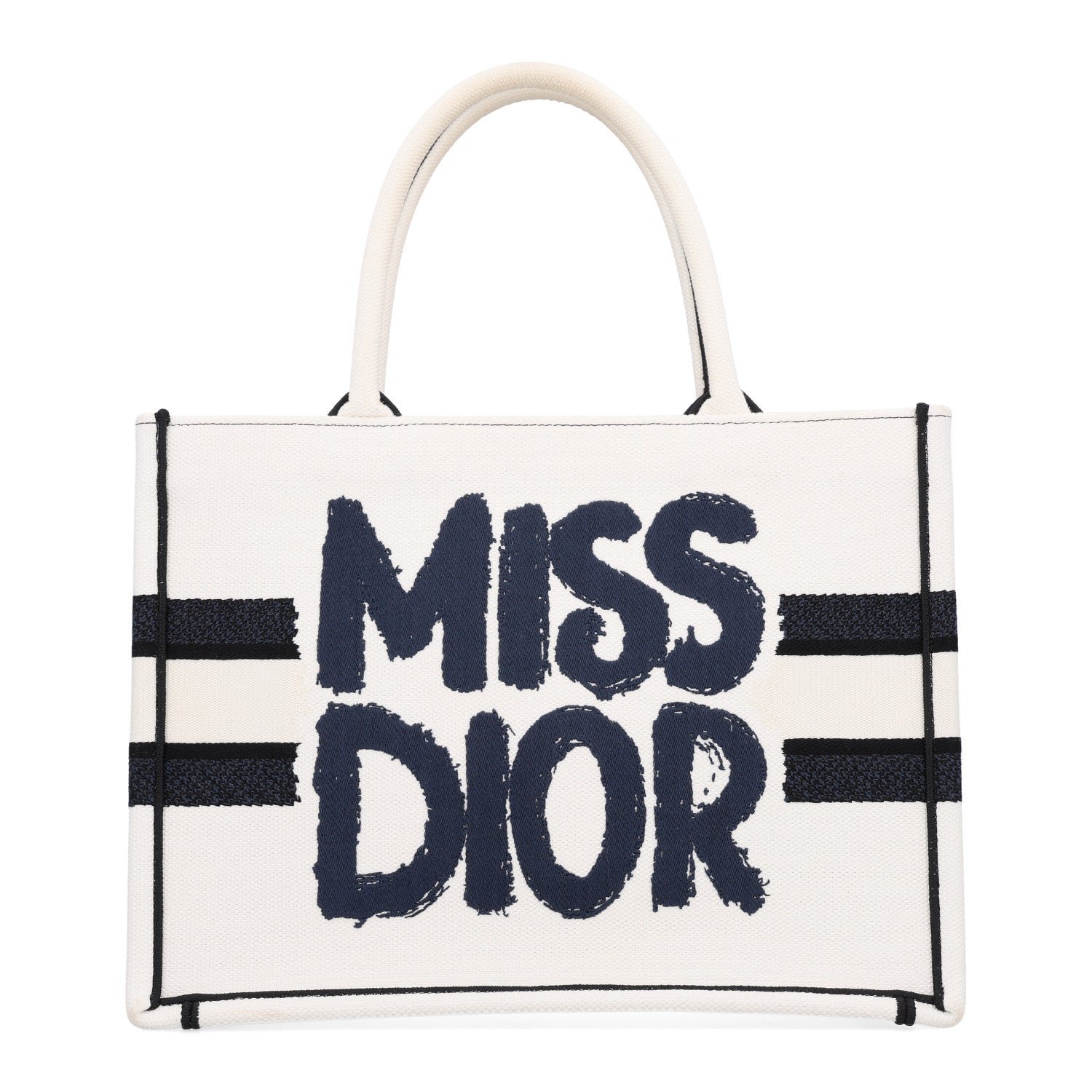 Christian Dior Canvas Embroidered Medium Miss Dior Graffiti Book Tote White Blue
