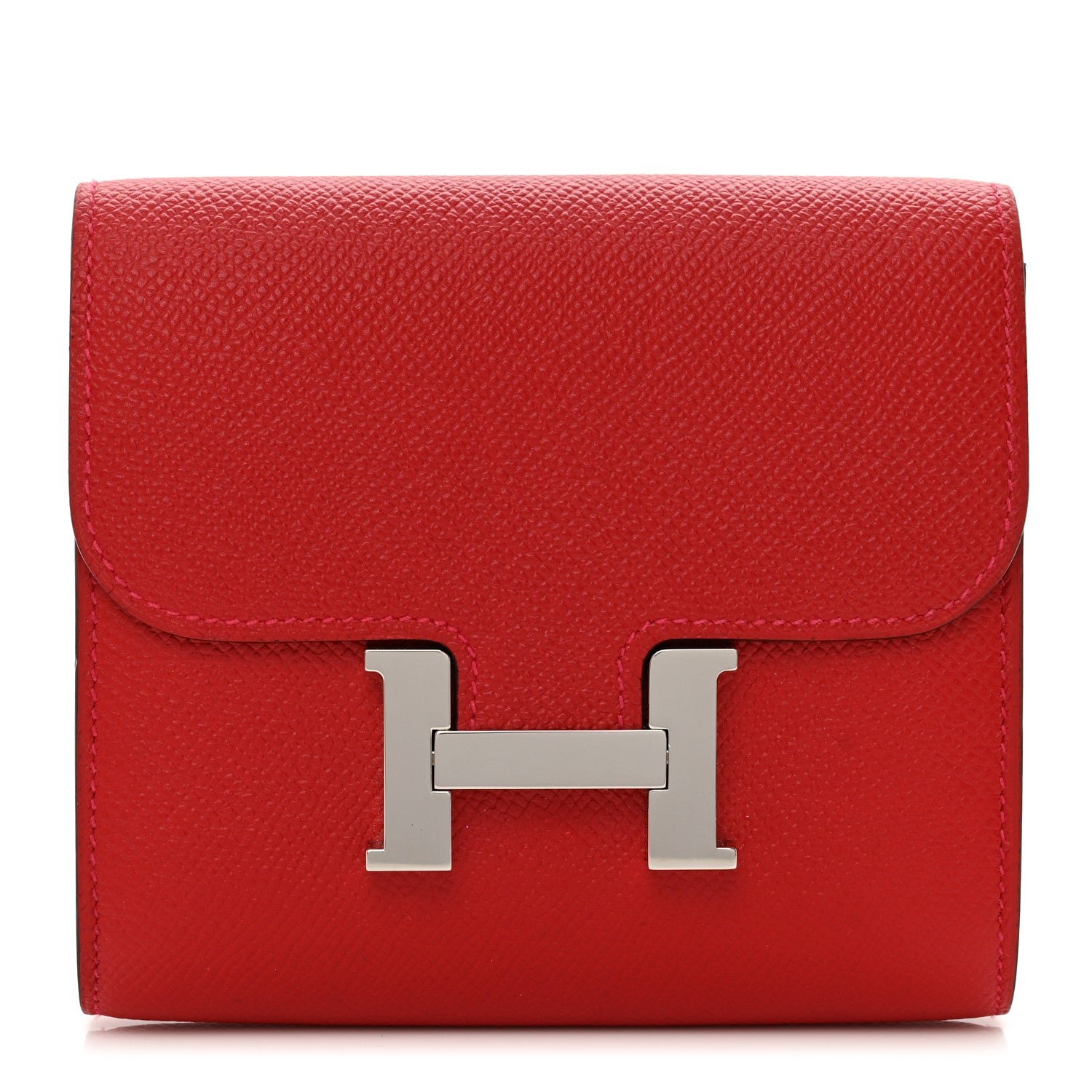 Hermes Epsom Constance Compact Passant Wallet Rouge Casaque