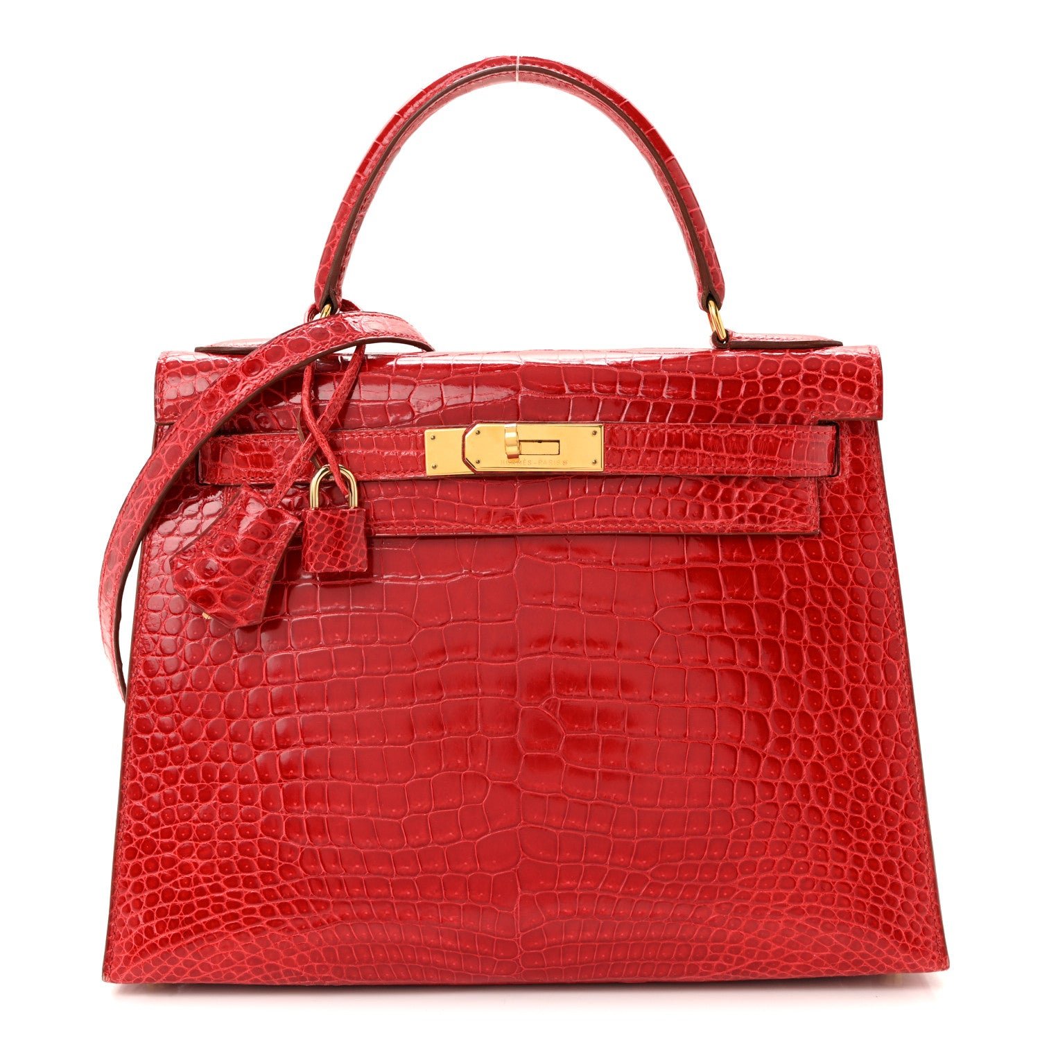Hermes Hermes Shiny Porosus Crocodile Kelly Sellier 28 Rouge Vif