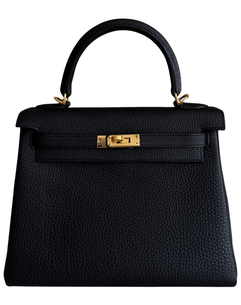 Black Togo Retourne Kelly 25 Gold Hardware, 2025