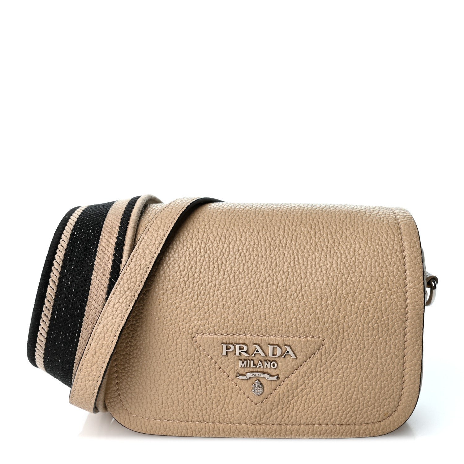 Prada Vitello Daino Soft Flap Crossbody Sabbia