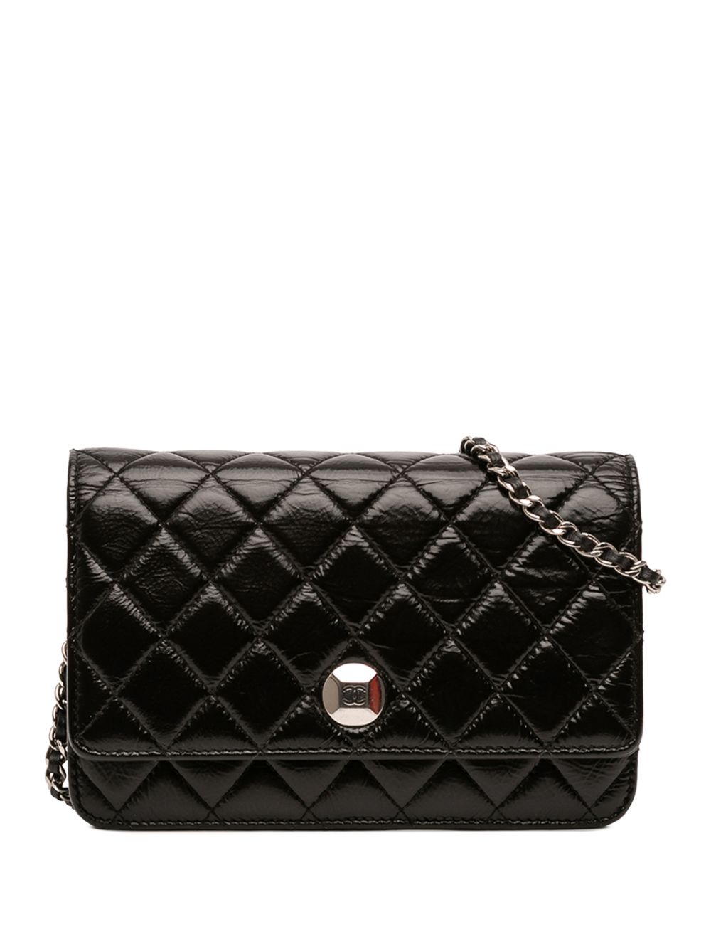 2018 CC Quilted Crinkled Patent Wallet On Chain crossbody bag