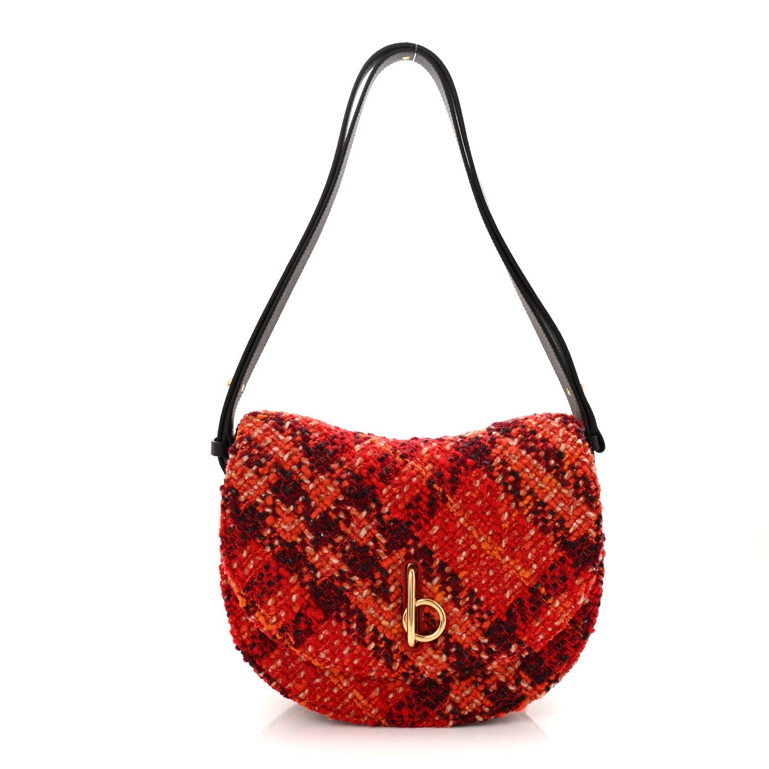 Burberry Burberry Tweed Check Medium Rocking Horse Crossbody Red Black
