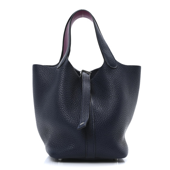 Hermes Taurillon Clemence Swift Eclat Picotin Lock 18 MM Bleu Nuit Rose Pourpre