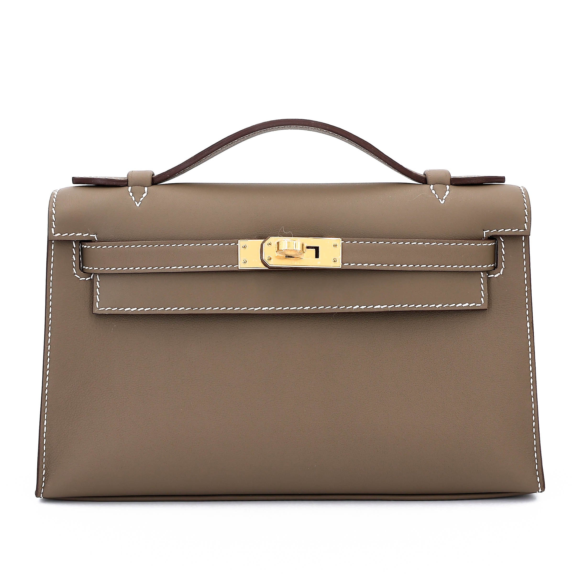 Brand New ( Rank N ) HERMÈS Kelly Pochette Etoupe (18) Swift Gold hardware G (2026)