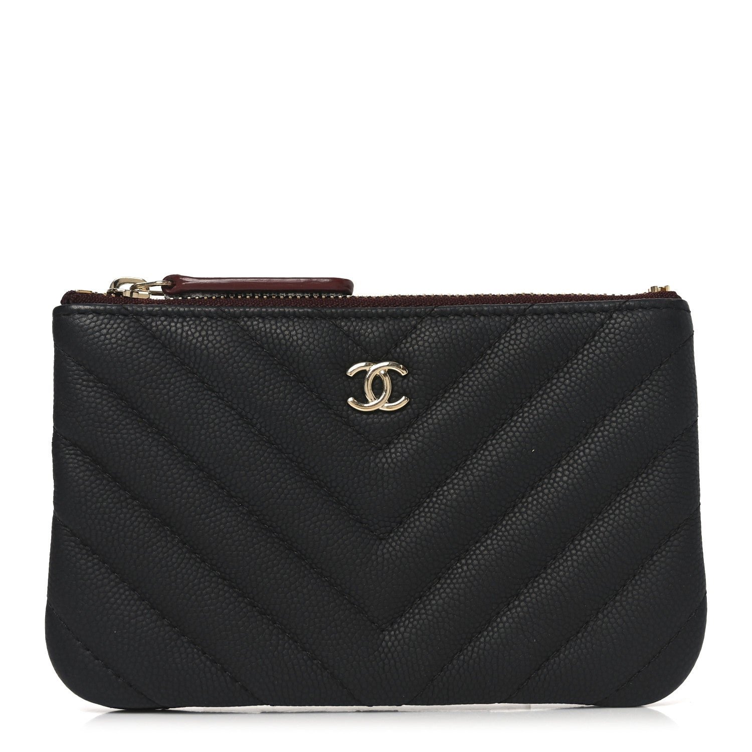 Chanel Caviar Chevron Quilted Small Cosmetic Case Black