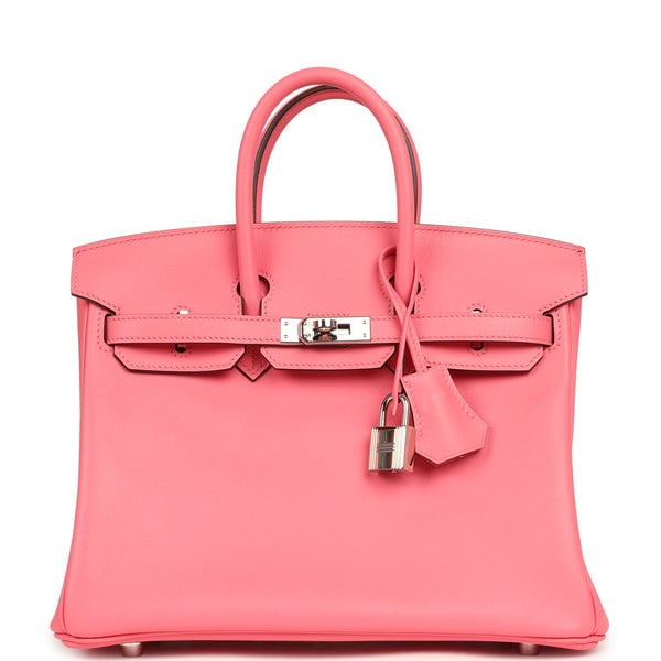 Pre-owned Hermes Birkin 25 Rose Azalee Swift Palladium Hardware