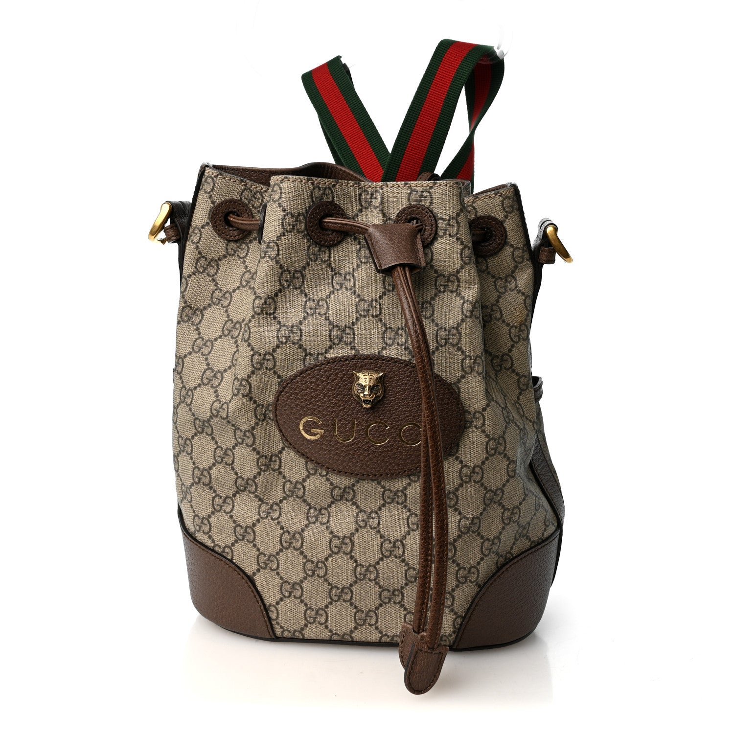 Gucci GG Supreme Monogram Neo Vintage Drawstring Bucket Backpack Beige New Acero Crop