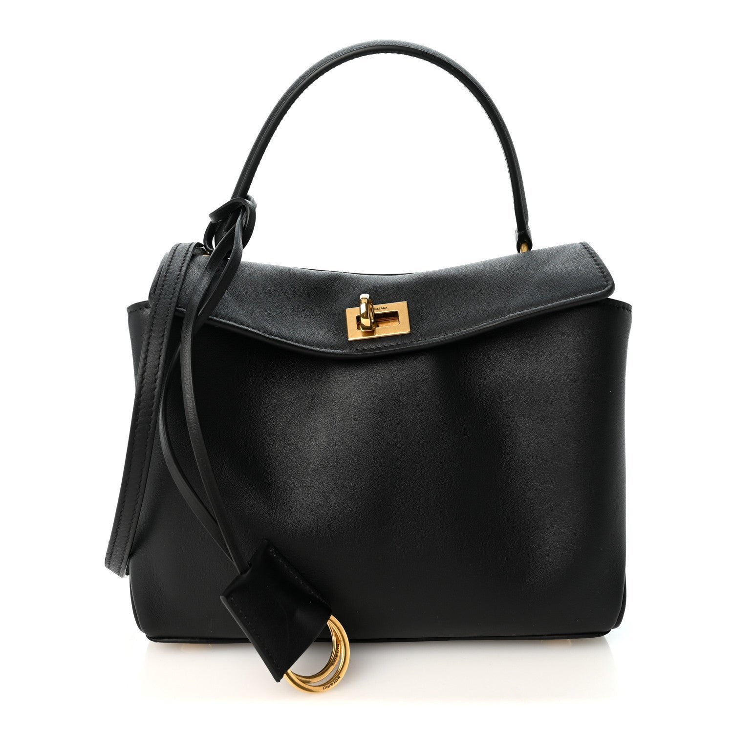 Balenciaga Natural Smooth Calfskin Mini Rodeo Top Handle Handbag Black