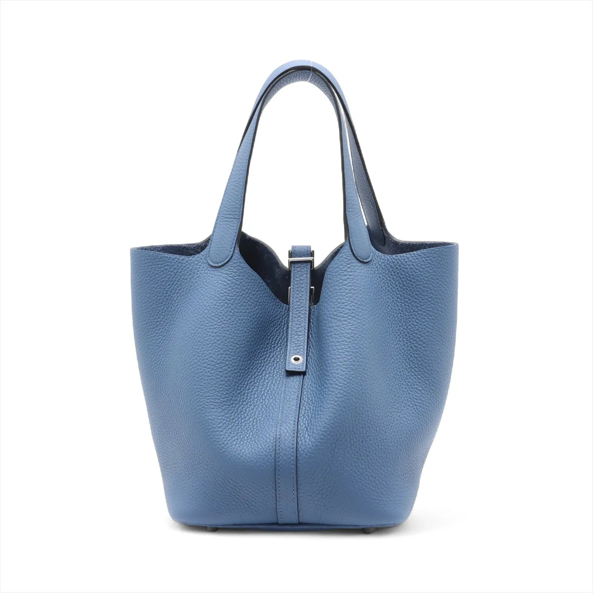 Hermès Picotin Lock 22 MM Taurillon Clemence blue tie Silver Metal Fittings