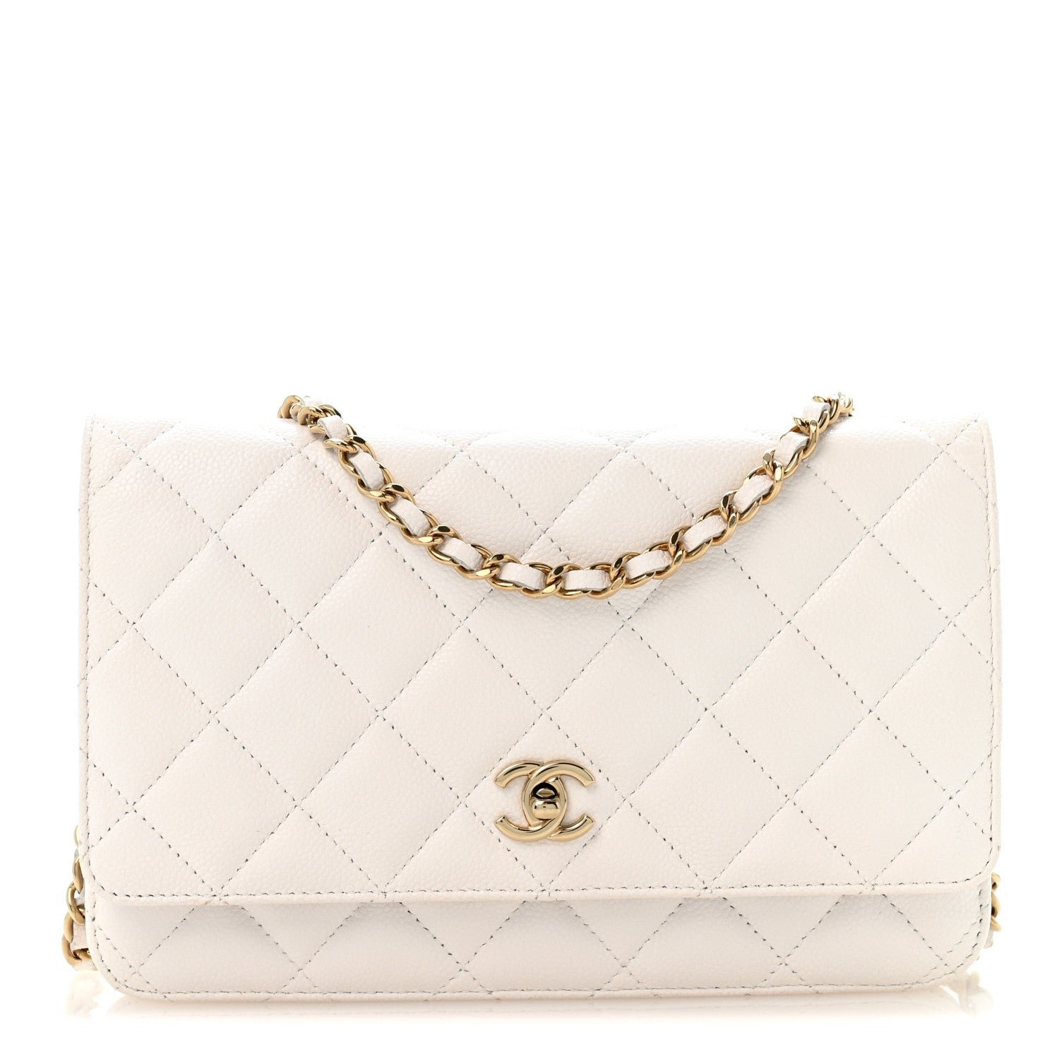 Chanel Caviar Quilted CC Turnlock Wallet On Chain WOC White