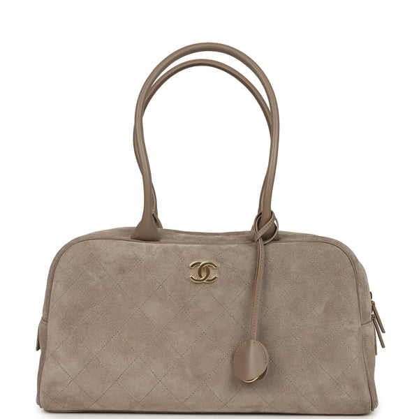 Chanel Large "Perfect Bowling" Bag Dark Beige Suede Gold Hardware