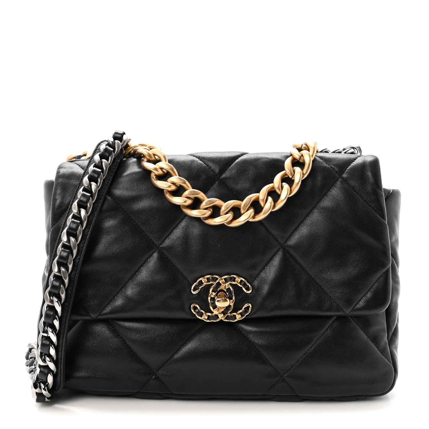 Chanel Goatskin Quilted Large Chanel 19 Flap Black