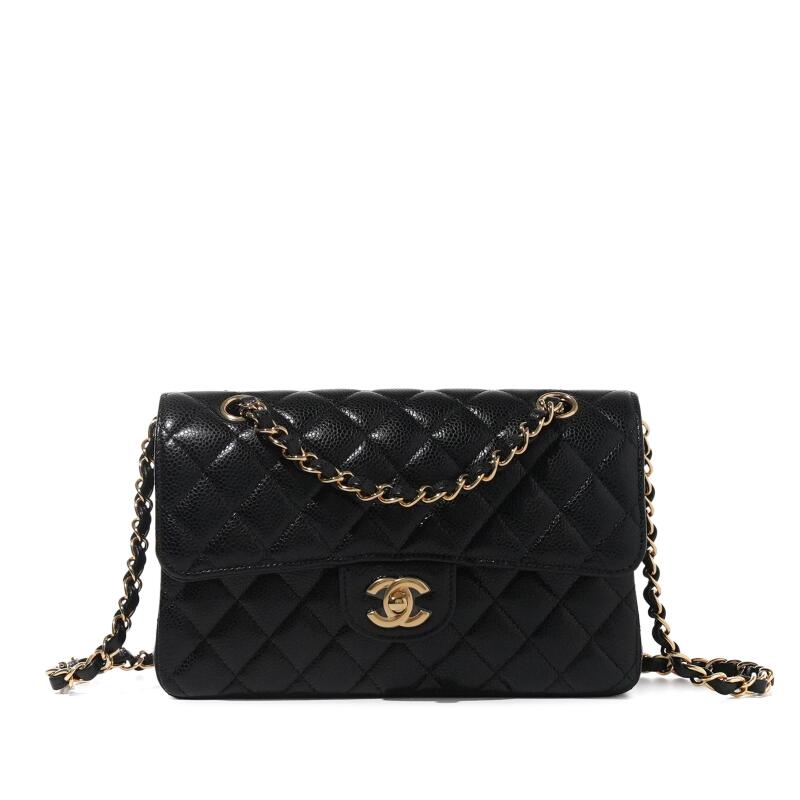 Black Quilted Caviar Small Timeless Double Flap Gold Hardware, 2022