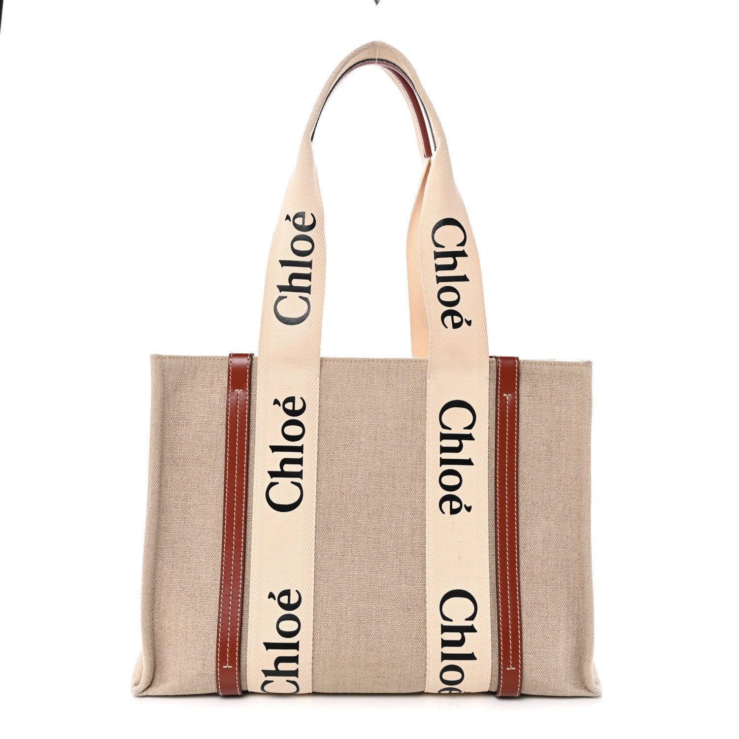 Chloe Cotton Calfskin Medium Woody Ribbon Tote White Brown